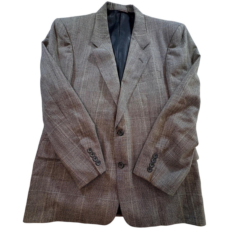 Neiman Marcus Mens Grey Glen Plaid Pure Wool 2-Button Blazer Sport Coat 40R